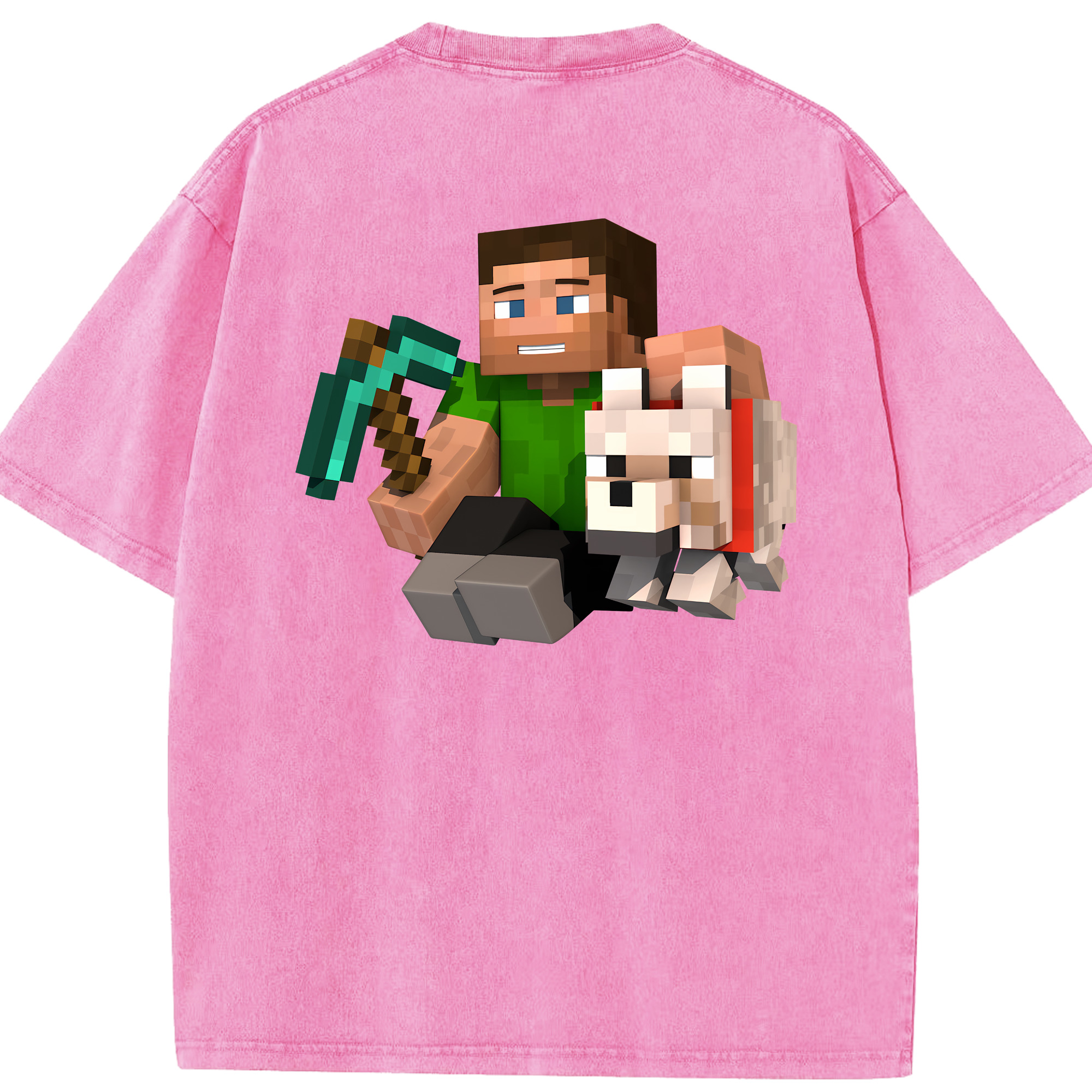 （画像用） マインクラフト ブロックの世界 Minecraft MC Block world 綿100% ヴィンテージ風 半袖Tシャツ（背面プリント）